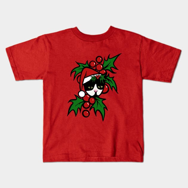 Tuxedo Cat Christmas Kids T-Shirt by bubbsnugg